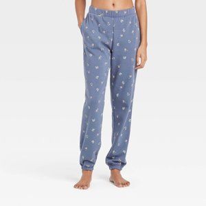Women's Floral Print Fleece Lounge Jogger Pants - Colsie™ Blue M